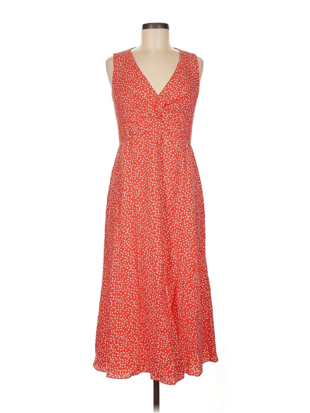 Rebecca Taylor Red White Malia Twist Sleeveless Floral Silk Blend Midi Dress 8 M